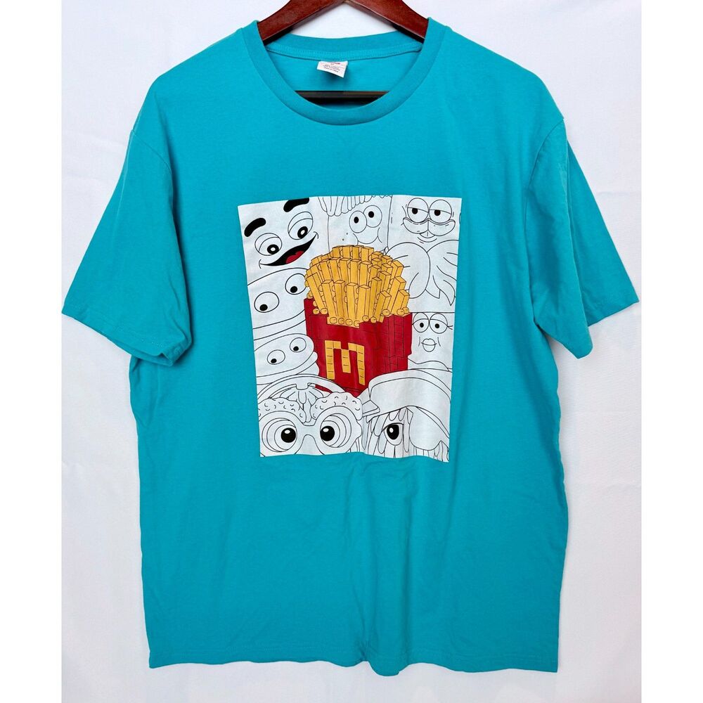 McDonalds Shirt XL Teal Blue French Fries Characters Graphic Tee Vintage Vibe
